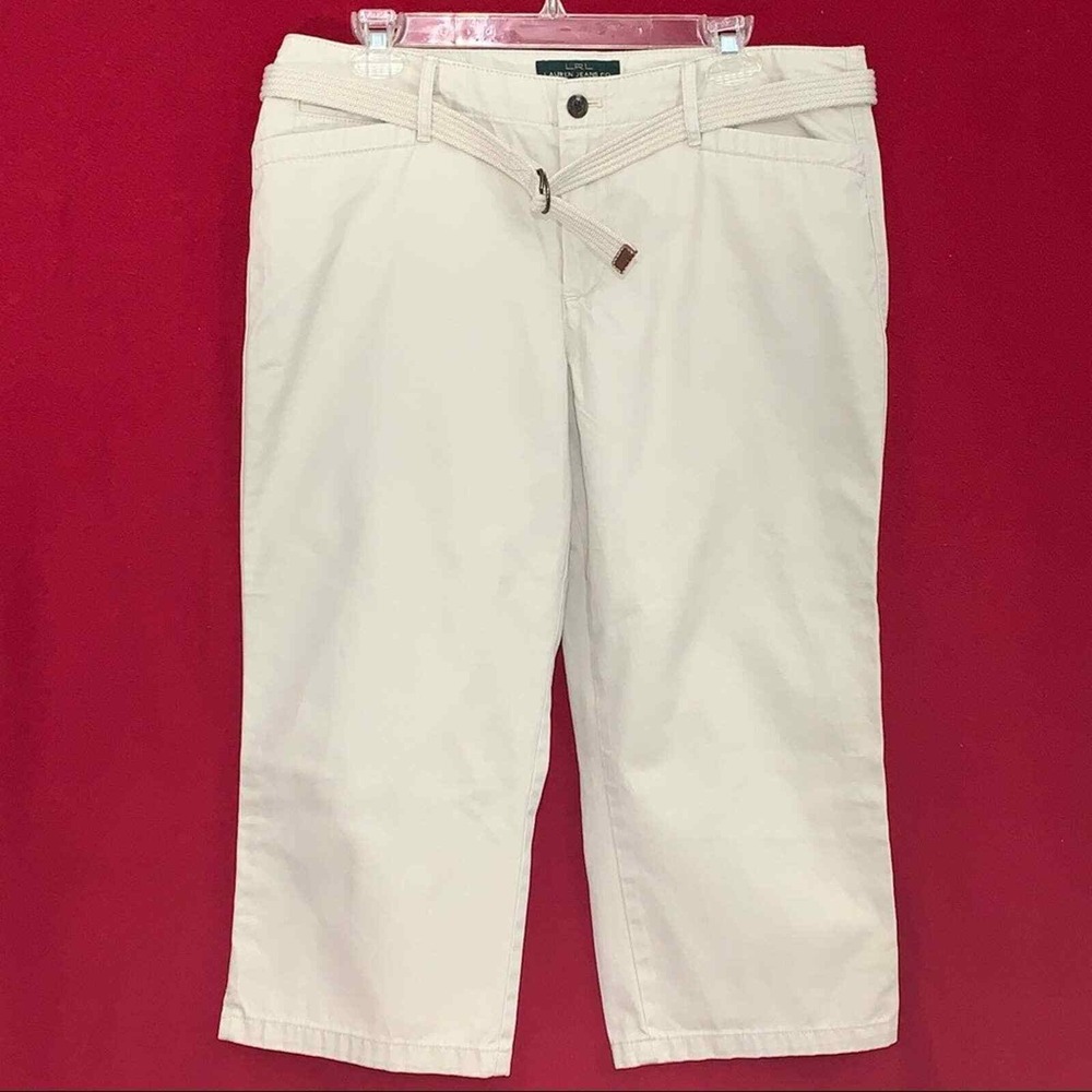 LRL Ralph Lauren Jeans Co Cropped Chino Pants Women Size 12 Beige Rope Belt